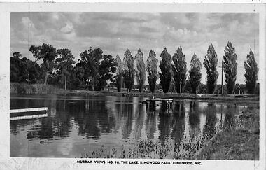 Photograph/Postcard, Postcard and souvenir photograph - Murray Views No.16. The Lake, Ringwood Park, Ringwood, Vic