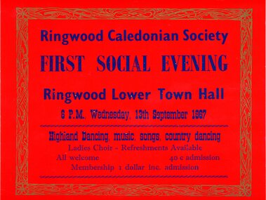 Poster, Ringwood Caledonian Society - First Social Evening- 1967