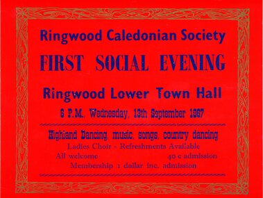 Poster, Ringwood Caledonian Society - First Social Evening- 1967