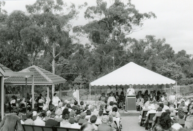 Photograph, Glamorgan Court 8th April 1989, Opening ceremony with Rev. John Howels, 1989