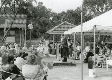 Photograph, Glamorgan Court 8th April 1989, Opening ceremony with Robin Gardini, 1989