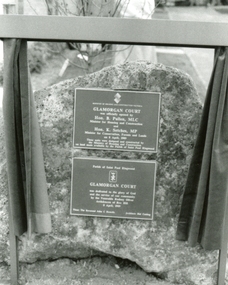 Photograph, Glamorgan Court 8th April 1989, plaques, 1989