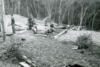 Photograph, Ringwood Rifle Range 500 yard mound.  Shooting against Christmas Hills.  W Gough on left, Unknown date