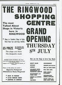 Newspaper cutting, Official opening of the Ringwood Shopping Centre by Sir John Allison - 6th July 1954