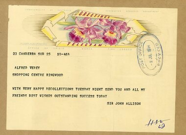 Telegram, Greetings Telegram to Alfred Verey
