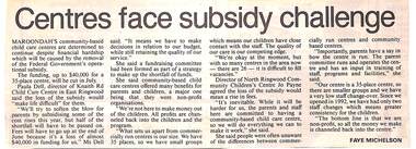 Newspaper clippings, Ringwood Community Child Care Centre, March 1997