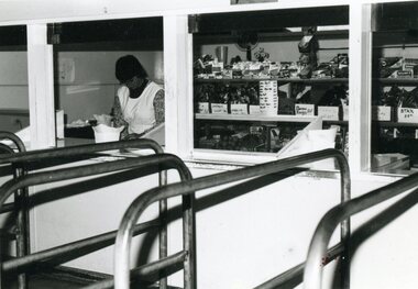 Photograph - Black and Wite, Ringwood Technical School Canteen c1965 showing array of snacks available
