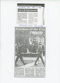 Photograph - Newspaper cuttings- July 11 and July 18 - 1990. Ringwood Post, Freedom of the City of Ringwood parade -1990. 7th Field Engineers Regiment of The Royal Australian Engineers