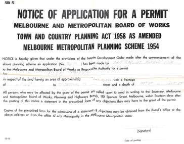 Work on paper - Application for Permit, Application for Permit, ERFC New Clubrooms Sept 1962