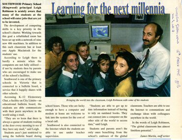 Newspaper - Newspaper clipping, James Martin (Staff Writer), Southwood Primary School - article about new Apple computers, March 16, 1995