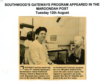 Newspaper - Newspaper Clipping, Southwood Primary School, Ringwood - TV Celebrity
