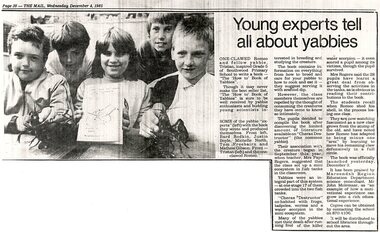 Newspaper - Newspaper Clipping, Southwood Primary School - Article about the 'How to Book of Yabbies' from The Mail, Wednesday, December 4th, 1985