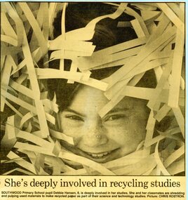 Newspaper - Photograph, Southwood Primary School - photo from newspaper of student, Debbie Hansen (possibly 1991)