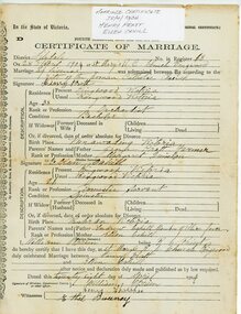 Certificate, Marriage Certificate 1904, Ringwood. Henry(Harry) Pratt and Ellen Cahill