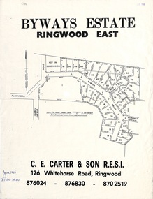 Flyer, Land Sale Brochure, Byways Estate Ringwood East - 1965 Release