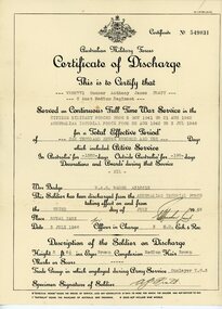 Document, Certificate of Discharge -Anthony James Pratt. July 1946