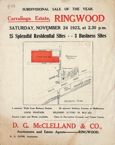 Flyer, Subdivisional Auction Sale Brochure, Carralinga Estate, Ringwood, Vic. - 1923