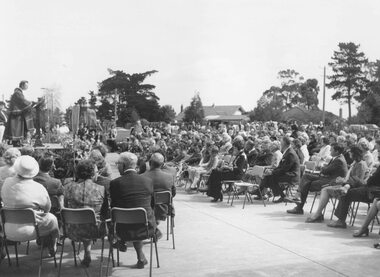 Photograph, Mayor Cr Stan Morris at opening ceremony -Ringwood Golden Jubilee -1974