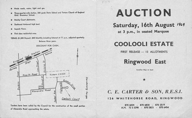 Flyer, Auction Sale Brochure, Coolooli Estate, Ringwood East, Vic. - 1969