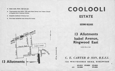 Flyer, Land Sale Brochure, Coolooli Estate, Ringwood East, Vic. - Second Release - c.1970