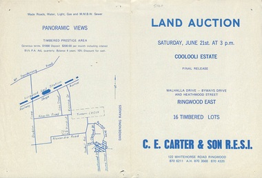 Flyer, Subdivisional Auction Sale Brochure, Coolooli Estate, Ringwood East, Vic. - Final Release c.1972