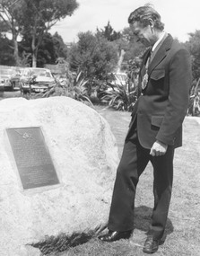 Photograph, Mayor Cr S Morris - Library Stone -1974