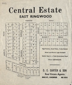 Flyer, Land Sale Advertisement, Central Estate, East Ringwood - circa 1950