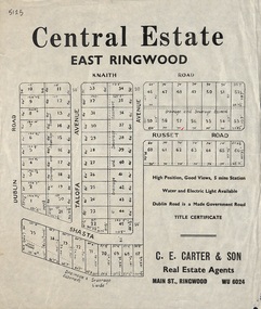 Flyer, Land Sale Advertisement, Central Estate, East Ringwood - 1948