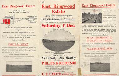 Flyer, Subdivisional Auction Sale Brochure, East Ringwood Estate, Vic. - 1923