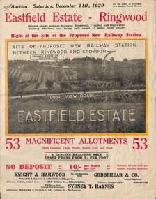 Flyer, Subdivisional Land Auction Sale Brochure, Eastfield Estate, Ringwood, Vic. - 1920