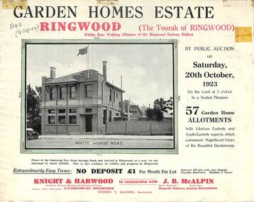 Flyer, Subdivisional Land Auction Sale Brochure, Garden Homes Estate, Ringwood, Vic. - 1923