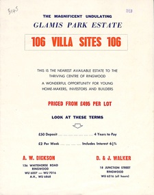 Flyer, Land Sale Brochure, Glamis Park Estate (Wantirna, Vic.) - 1959