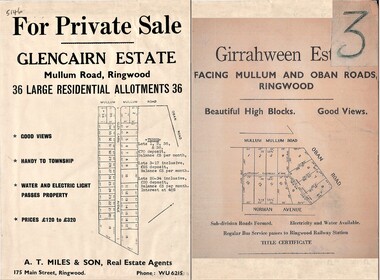 Document - Folder, Land Sale Advertisement, Glencairn Estate and Girrahween Estate, Ringwood - circa 1950s