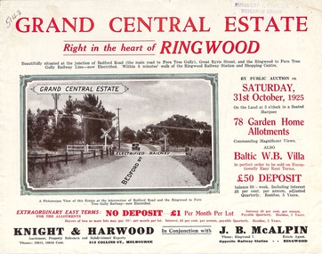 Flyer, Subdivisional Land Auction Sale Brochure, Grand Central Estate, Ringwood, Vic. - 1925