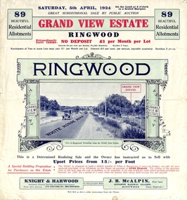 Flyer, Subdivisional Land Auction Sale Brochure, Grand Central Estate, Ringwood, Vic. - 1924