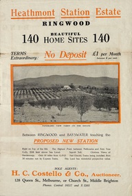 Flyer, Land Sale Brochure, Heathmont Station Estate, Ringwood, Vic. - circa 1925