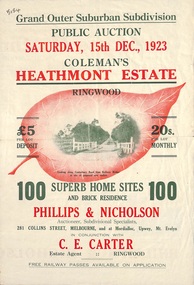 Flyer, Land Sale Brochure, Coleman's Heathmont Estate, Ringwood, Vic. - 1923