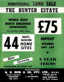 Flyer, Land Sale Brochure, The Hunter Estate, North Ringwood, Vic. - circa 1960