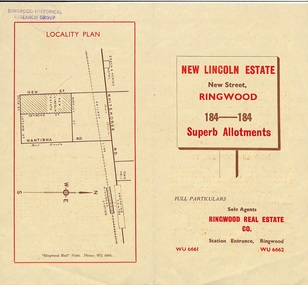 Document - Folder, Land Sale Brochure, New Lincoln Estate, Ringwood, Vic. - circa 1960. Also 1951 newspaper advertisement