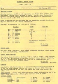 Document - Newsletters, Southwood News, 1986 - Southwood Primary School newsletters from 1986
