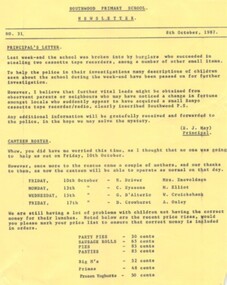 Document - Newsletters, Southwood News, 1987 - Southwood Primary School newsletters from 1987