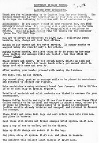 Document - Handout, Canteen Duty Procedures, 1982 - Southwood Primary School