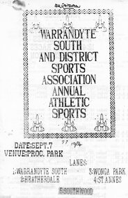 Document - Pamphlet, Warrandyte South and District Sports Association Annual Athletic Sports program, 1984 (Southwood Primary School, Ringwood)