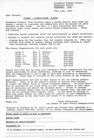 Document - Handout, Southwood Primary School Parent-Communicator Scheme, 1986