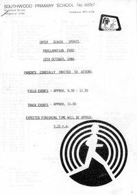 Document - Handout, Southwood Primary School Inter School Sports Program, 15th Oct, 1986