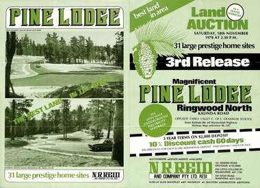 Flyer, Land Auction Sale Brochure, Pine Lodge, Ringwood North, Victoria - 3rd Release 1978