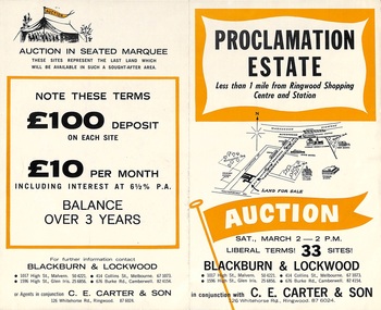 Flyer, Land Auction Sale Brochure, Proclamation Estate, Ringwood, Victoria - circa 1963