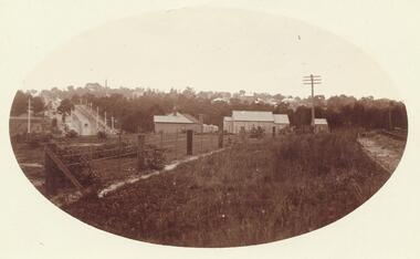 Postcard, View of Ringwood looking East from Warrandyte Road /Whitehorse Road intersection. Circa 1916