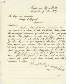 Letter, Letter from N Madden to Mayor and Councillors , Borough of Ringwood. 1937