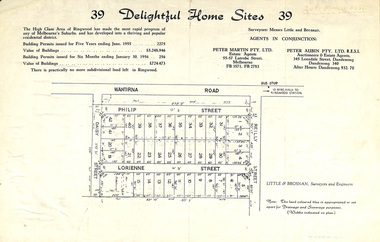 Flyer, Subdivision advertisement for sale of home sites - Ringwood, Victoria - 1956
